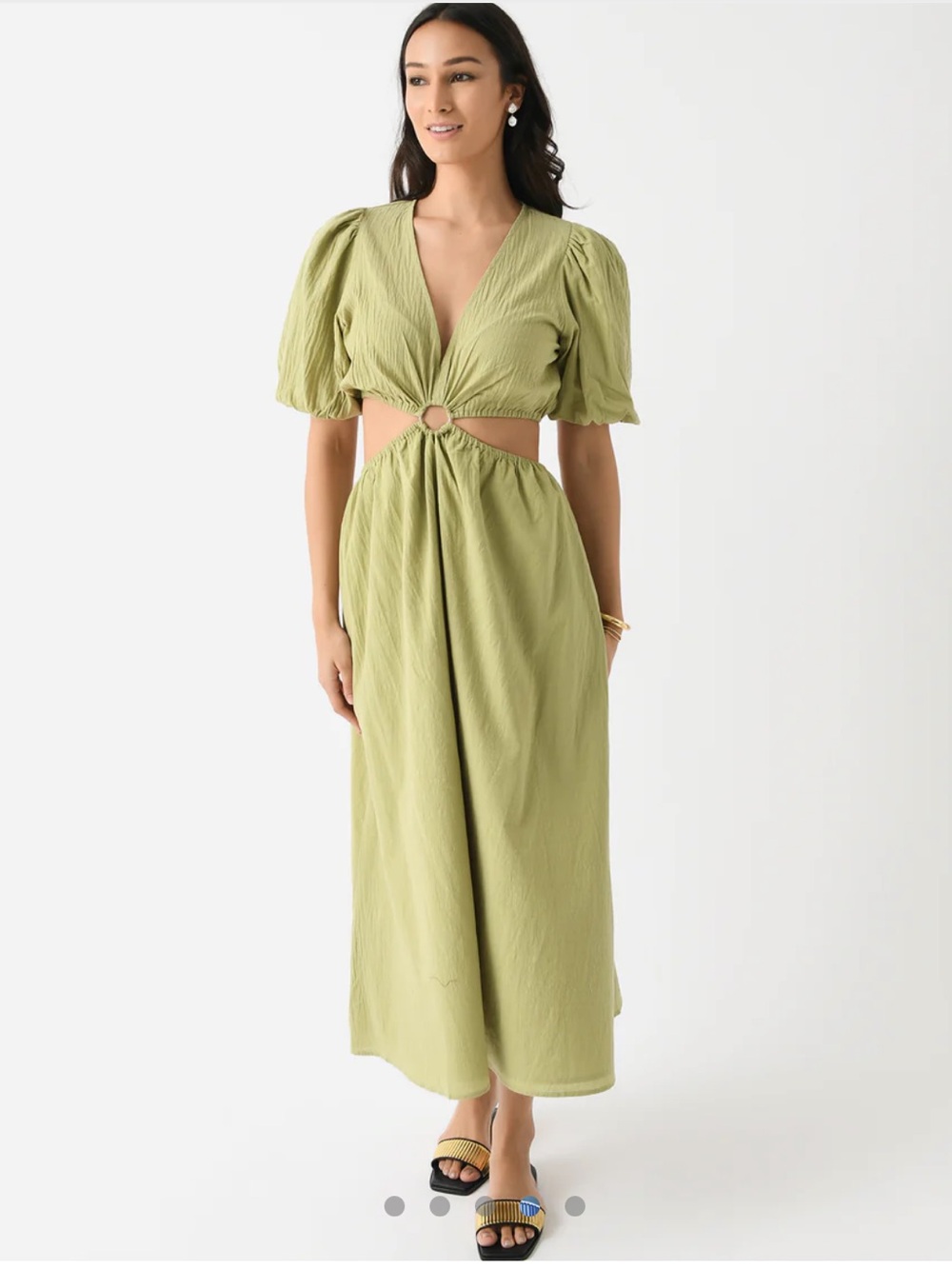 Deluc Light Olive Maxi Skirt, Puff Sleeves, Cutout Back